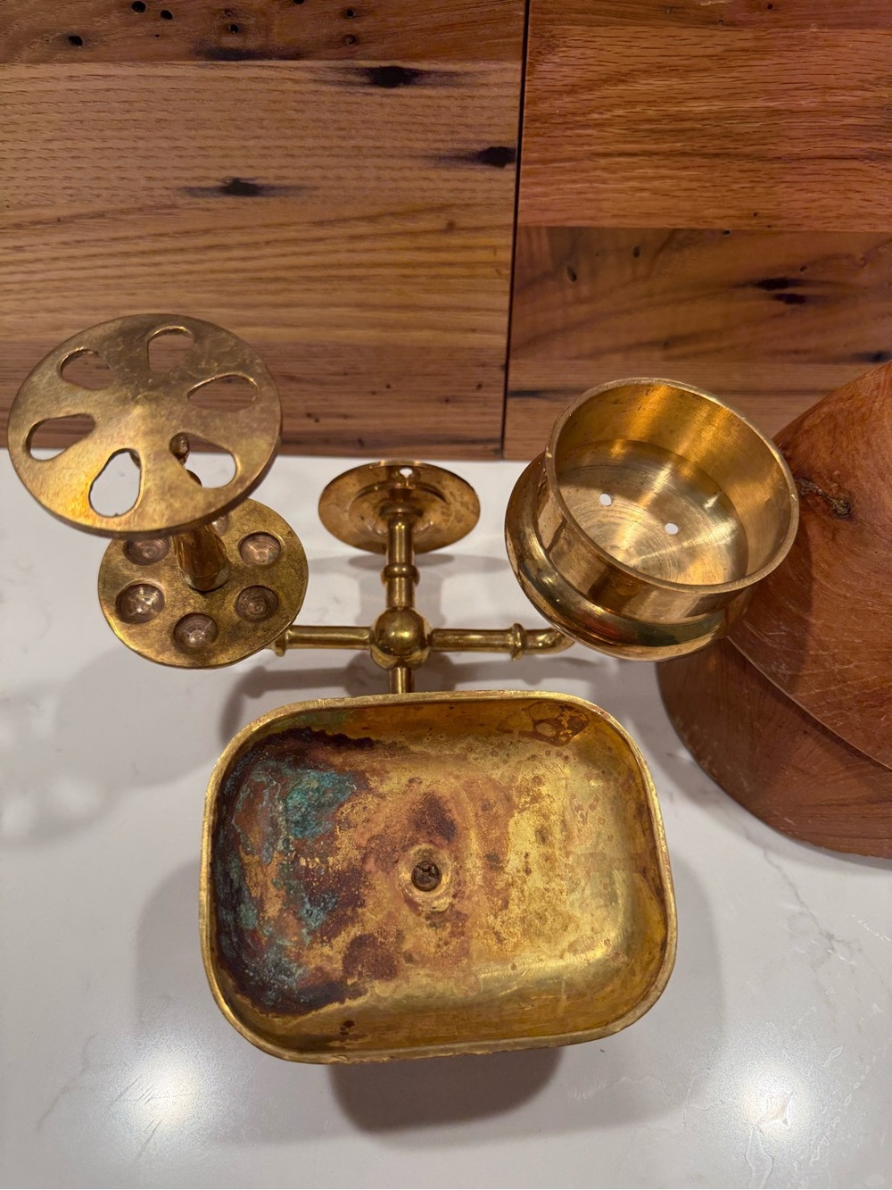 Antique Brass bathroom wall fixture - toothbrush, cup, soap dish